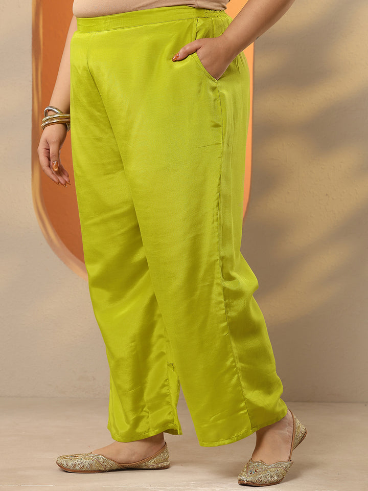 Plus Size Green Printed Silk Blend Straight Suit Set With Dupatta