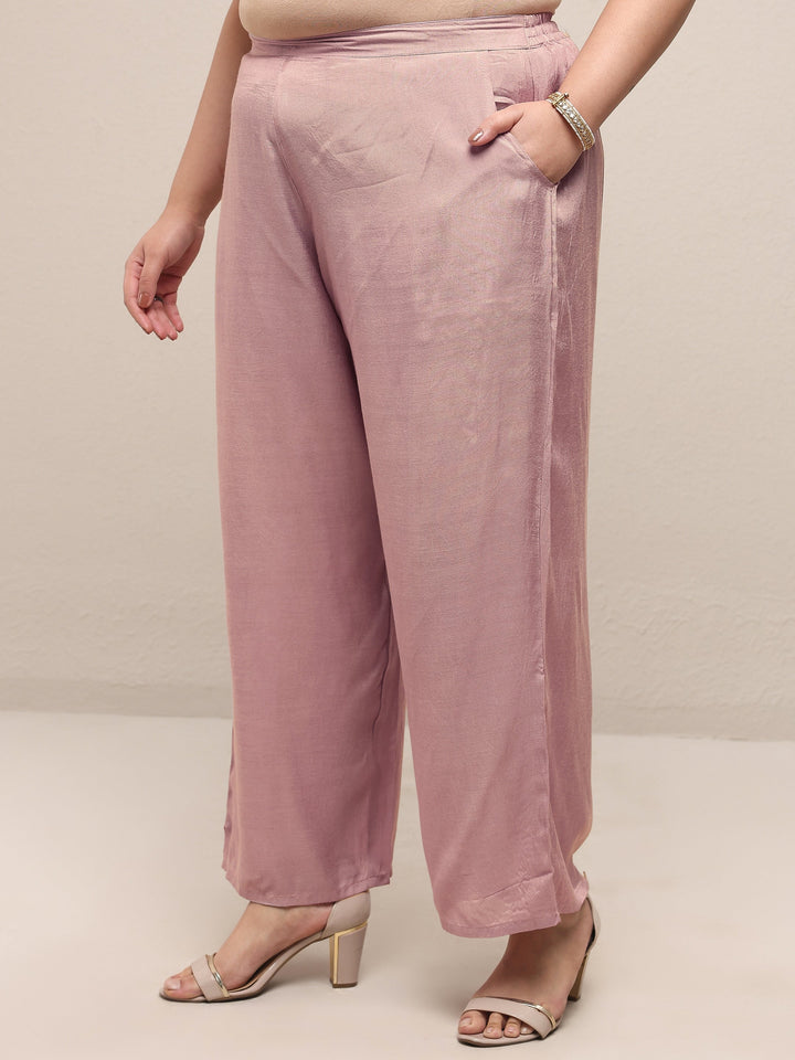 Plus Size Lavender Embroidered Silk Blend Straight Suit Set With Dupatta