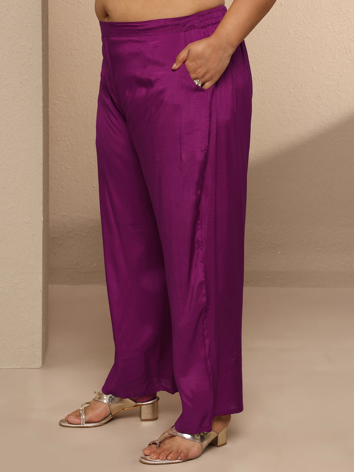 Plus Size Burgundy Embellished Crepe Suit Set With Dupatta