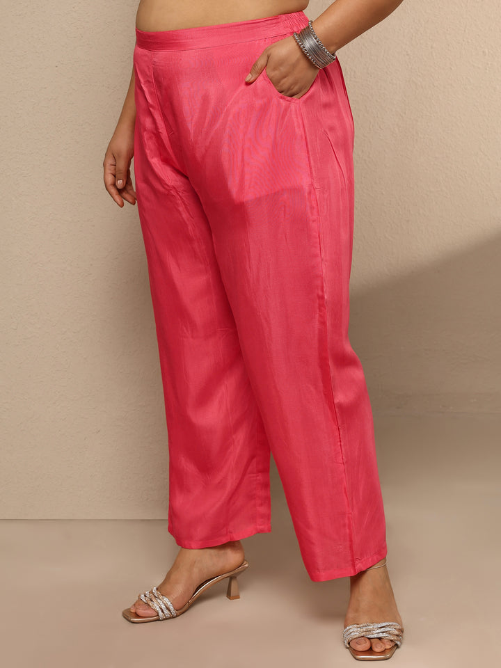 Plus Size Coral Embroidered Crepe Suit Set With Dupatta