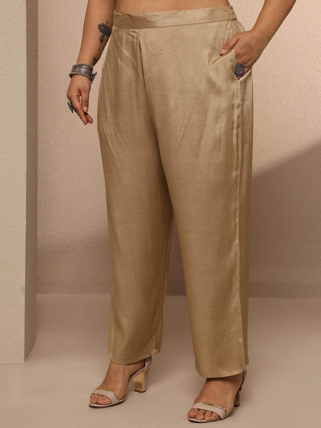 Plus Size Beige Embroidered Silk blend Suit Set With Dupatta