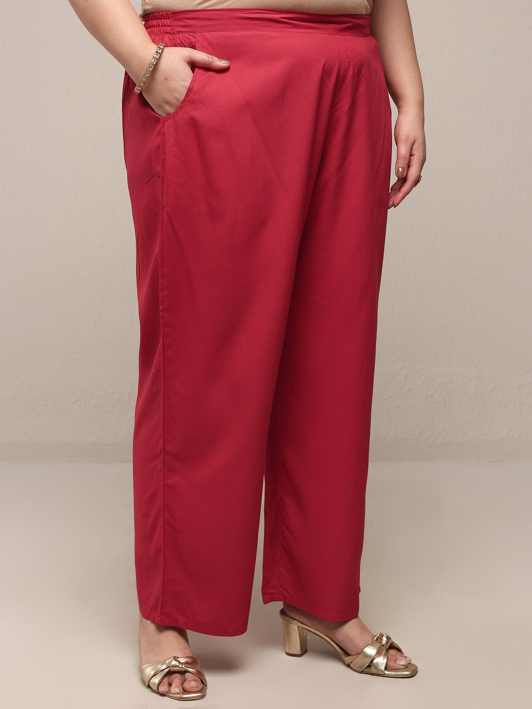 Plus Size Red Embroidered Viscose Rayon Straight Suit Set With Dupatta