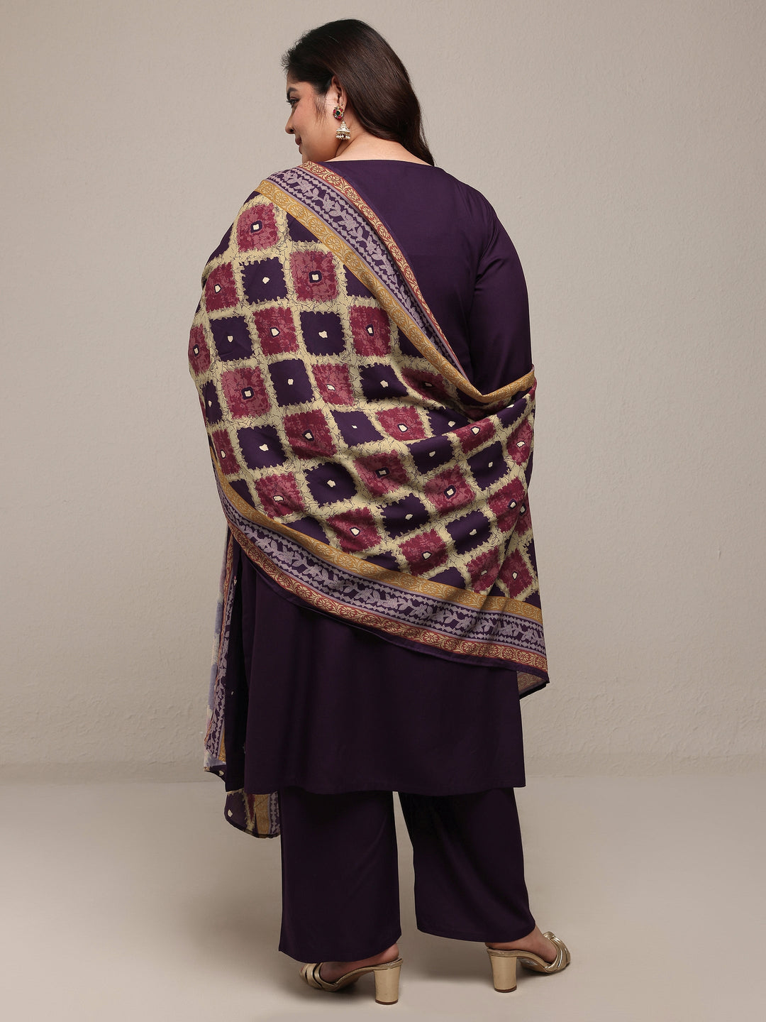 Plus Size Purple Embroidered Viscose Rayon Straight Suit Set With Dupatta
