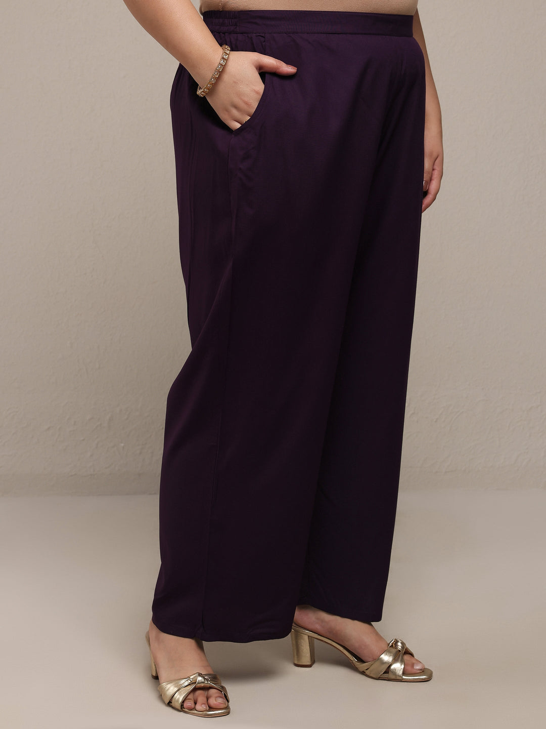 Plus Size Purple Embroidered Viscose Rayon Straight Suit Set With Dupatta