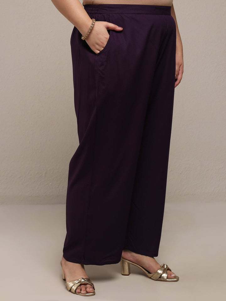 Plus Size Purple Embroidered Viscose Rayon Straight Suit Set With Dupatta