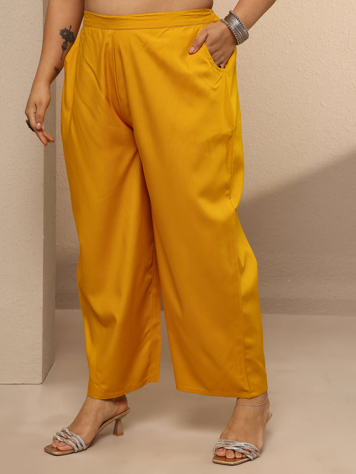 Plus Size Yellow Embellished Rayon Suit Set With Dupatta