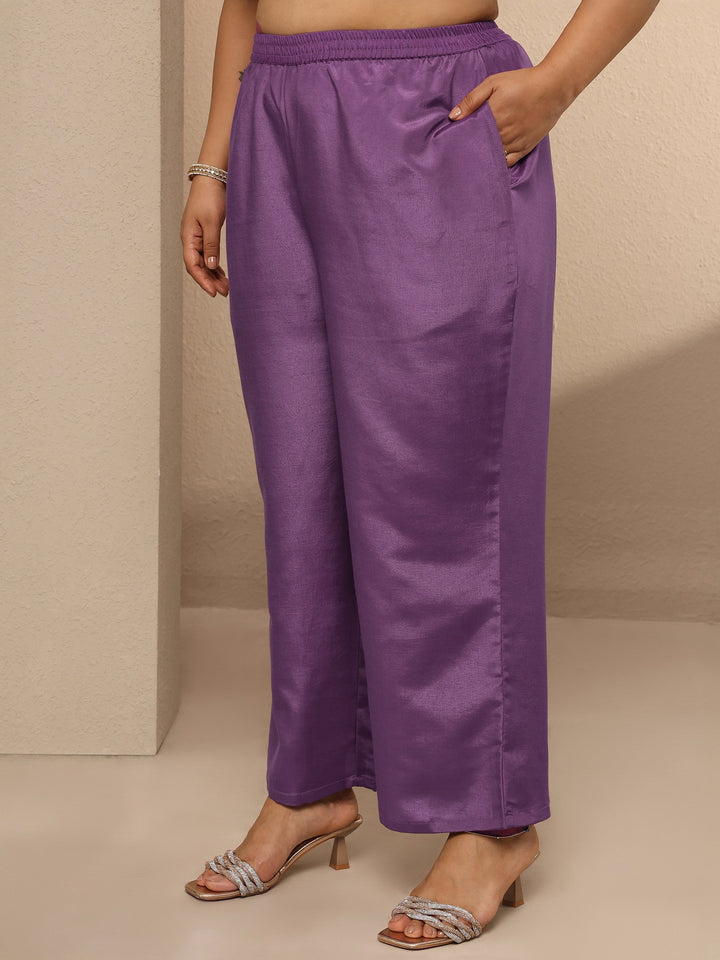 Plus Size Purple Embellished Silk blend Suit Set With Dupatta