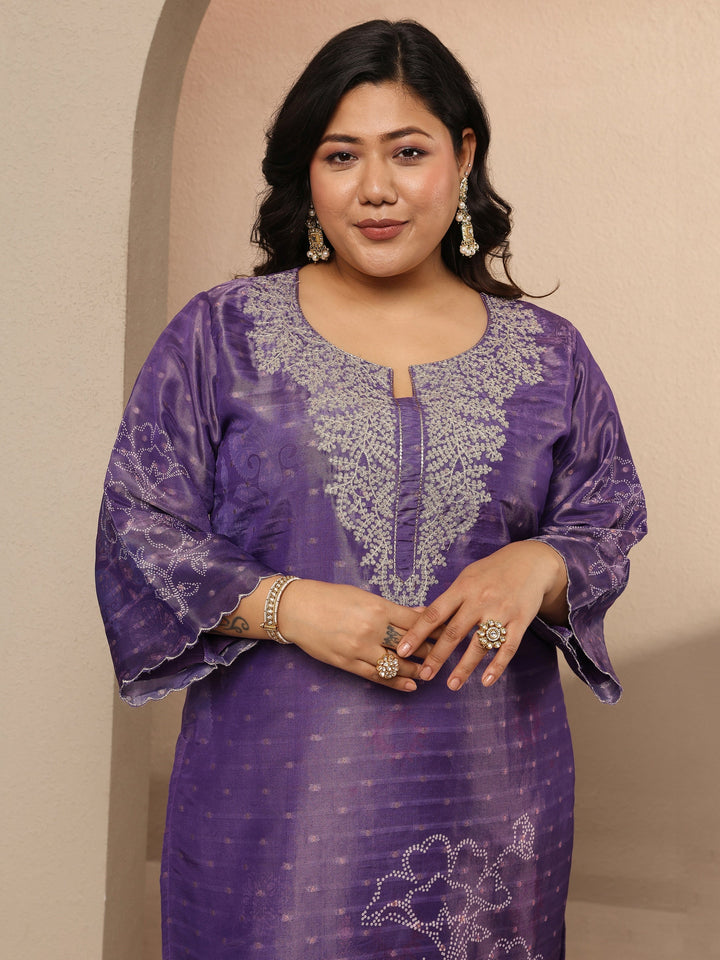 Plus Size Purple Embellished Silk blend Suit Set With Dupatta