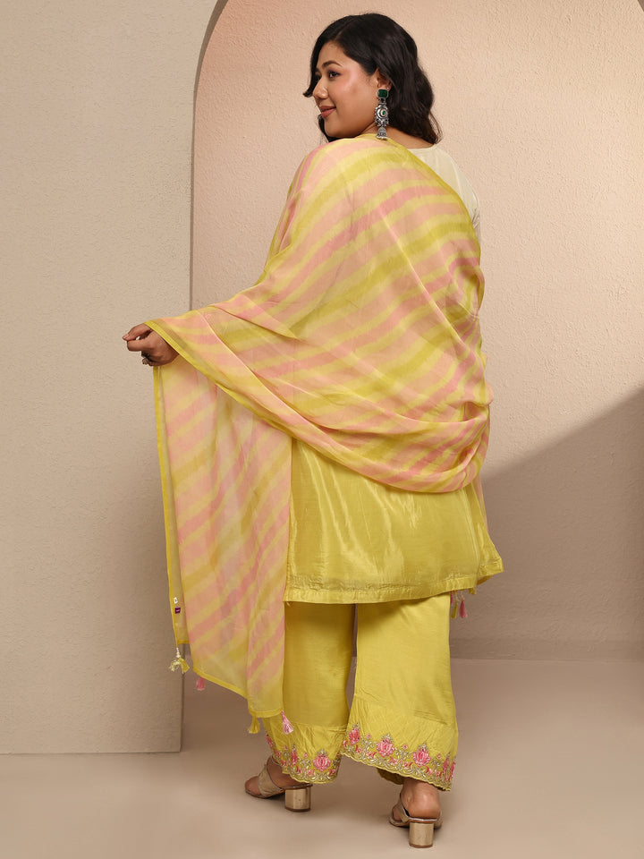 Plus Size Yellow Embroidered Crepe Suit Set With Dupatta