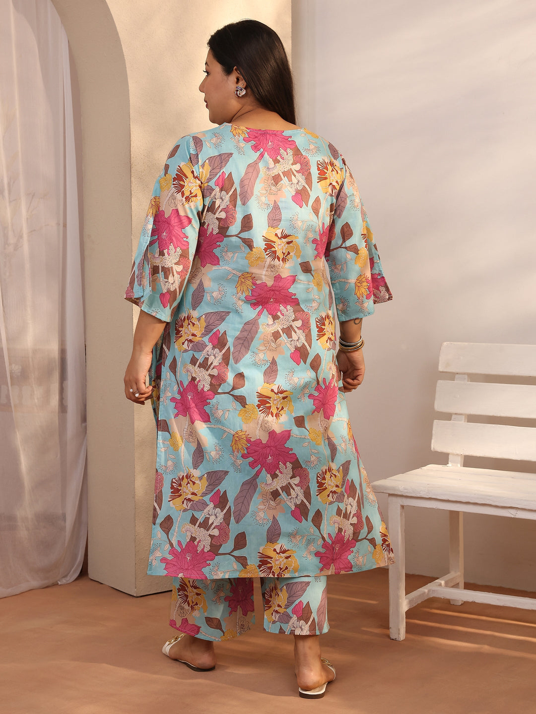 Plus Size Blue Printed Cotton Co-Ord Sets