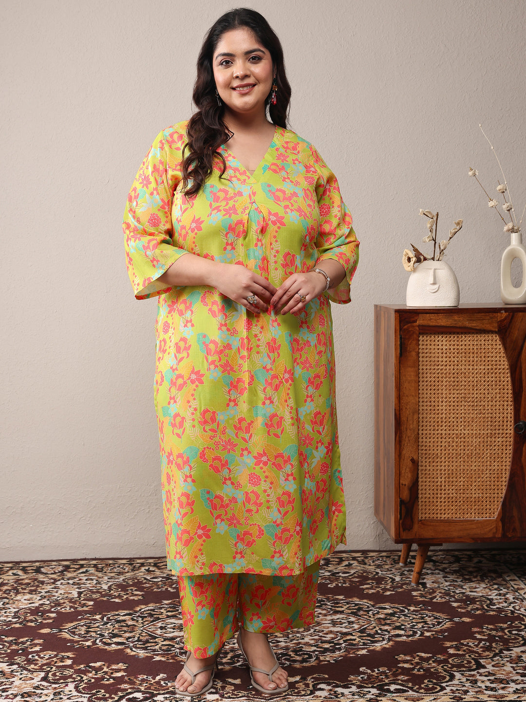 Plus Size Green Printed Rayon Co-Ord Sets