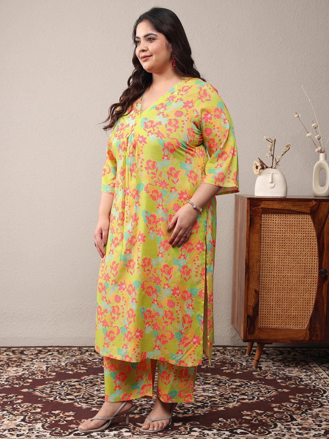 Plus Size Green Printed Rayon Co-Ord Sets