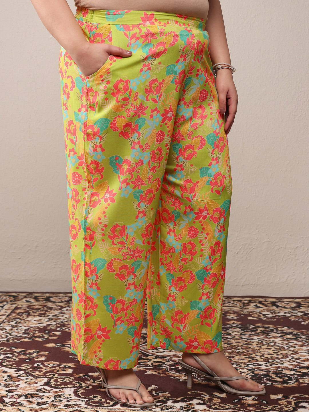 Plus Size Green Printed Rayon Co-Ord Sets