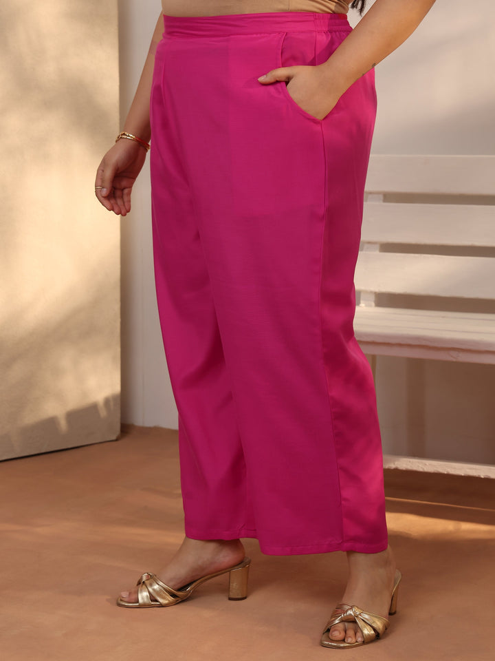 Plus Size Pink Bandhani Printed Silk blend Straight Suit Set With Dupatta