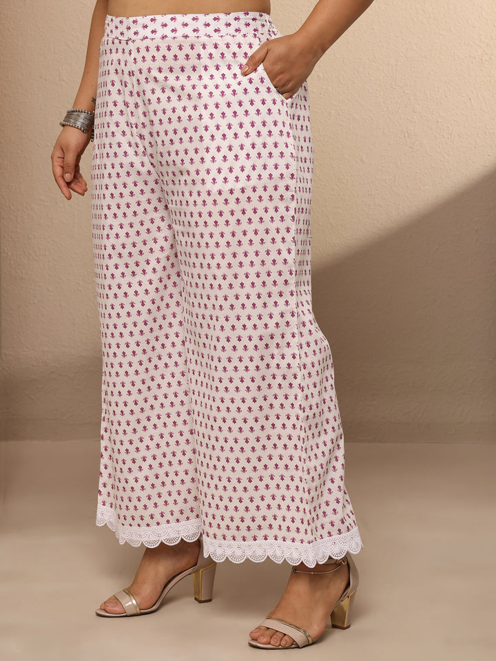 Plus Size Off white Printed Cotton Suit Set With Dupatta