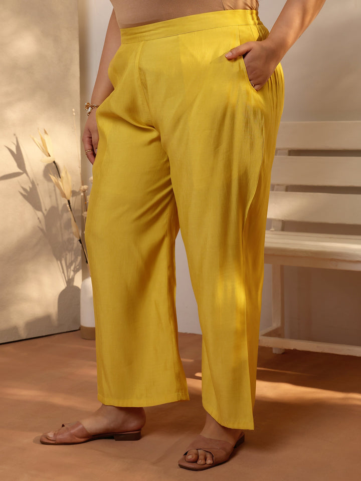 Plus Size Mustard Printed Linen Straight Suit Set With Dupatta