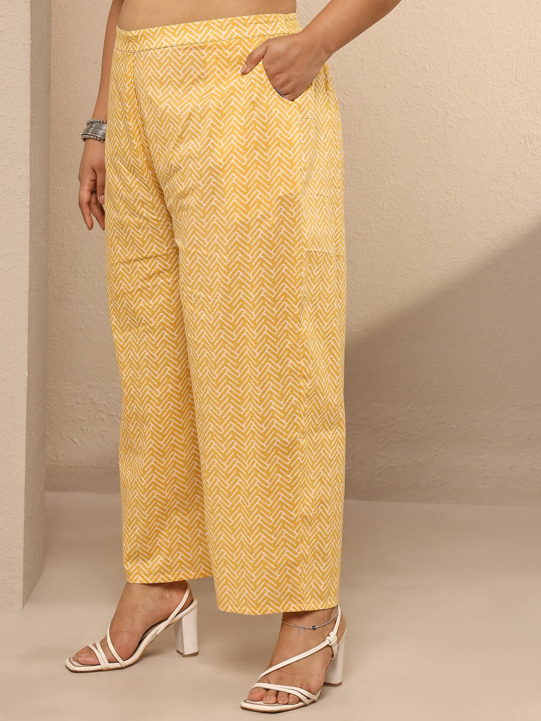 Plus Size Yellow Printed Cotton Straight Suit Set With Dupatta