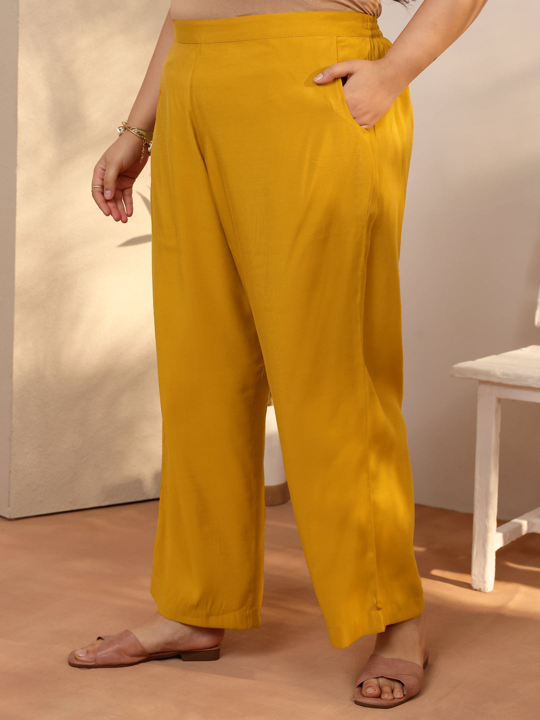 Plus Size Mustard Printed Silk blend Straight Suit Set With Dupatta