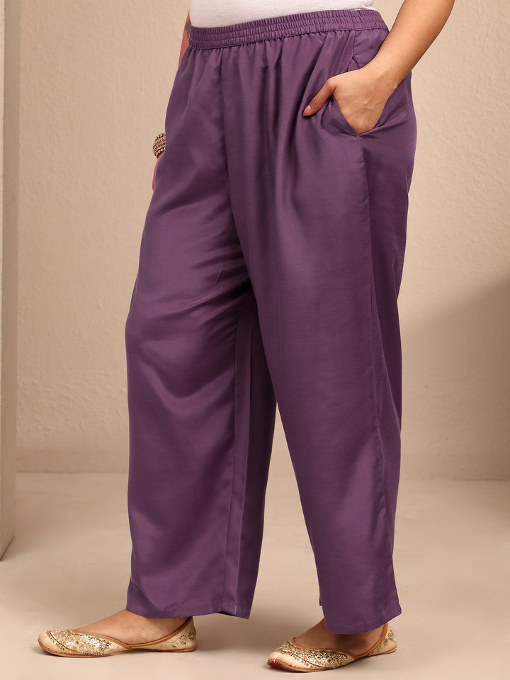 Plus Size Purple Embroidered Organza Straight Suit Set With Dupatta