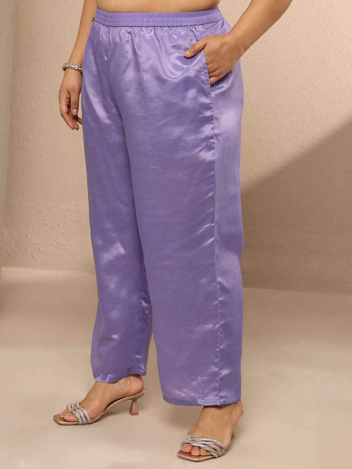 Plus Size Lavender Embroidered Organza Straight Suit Set With Dupatta