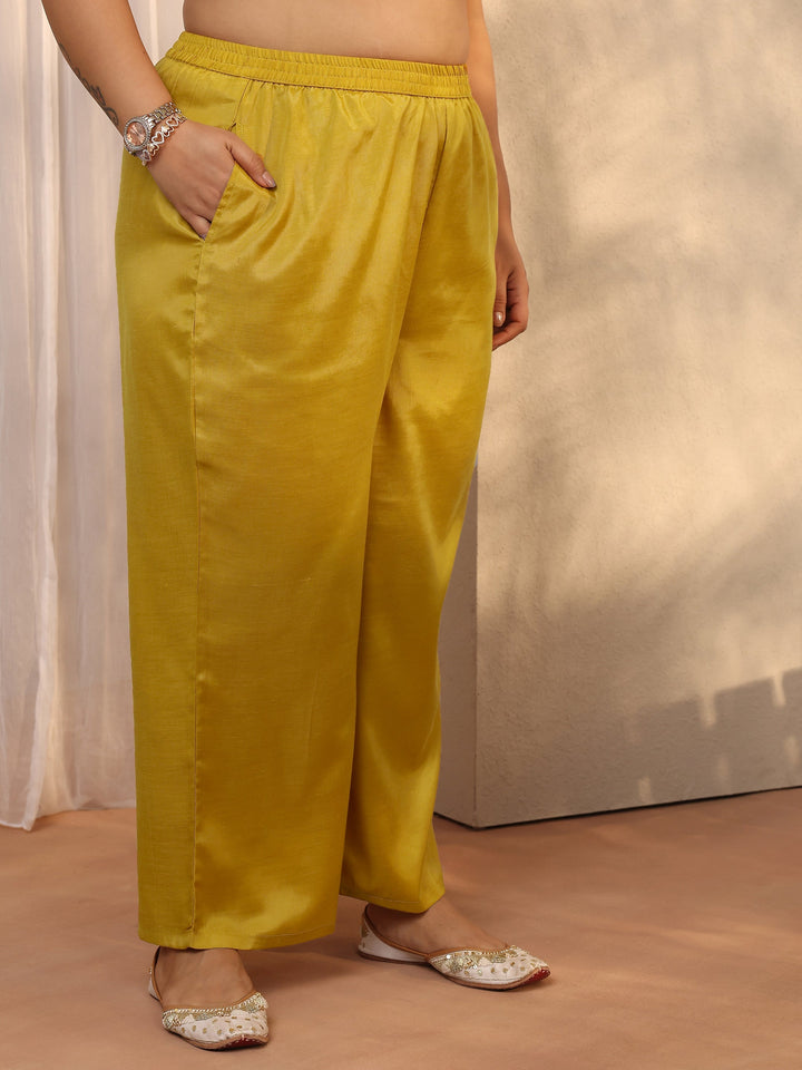 Plus Size Yellow Embroidered Georgette Straight Suit Set With Dupatta