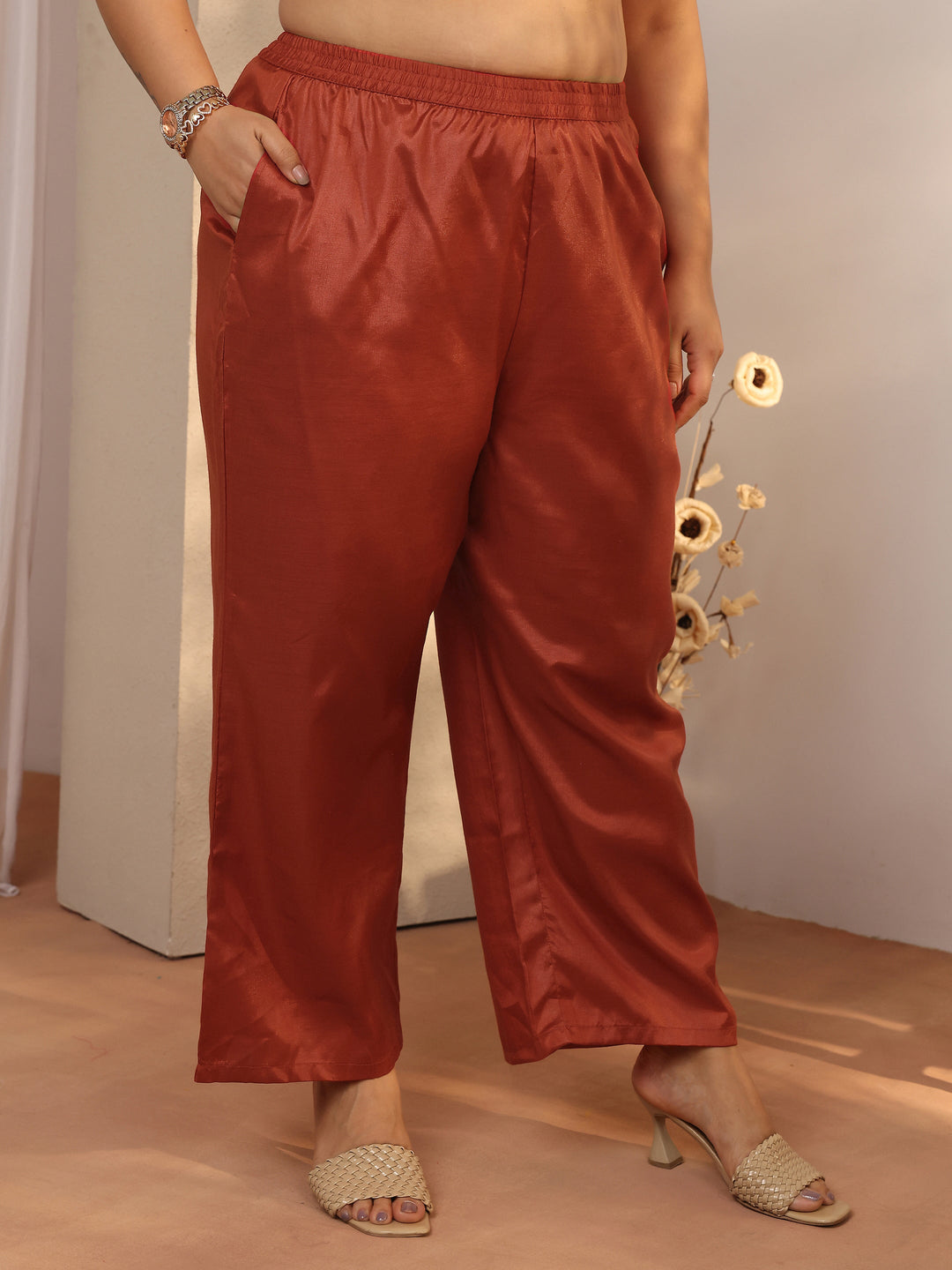 Plus Size Orange Embroidered Georgette Straight Suit Set With Dupatta