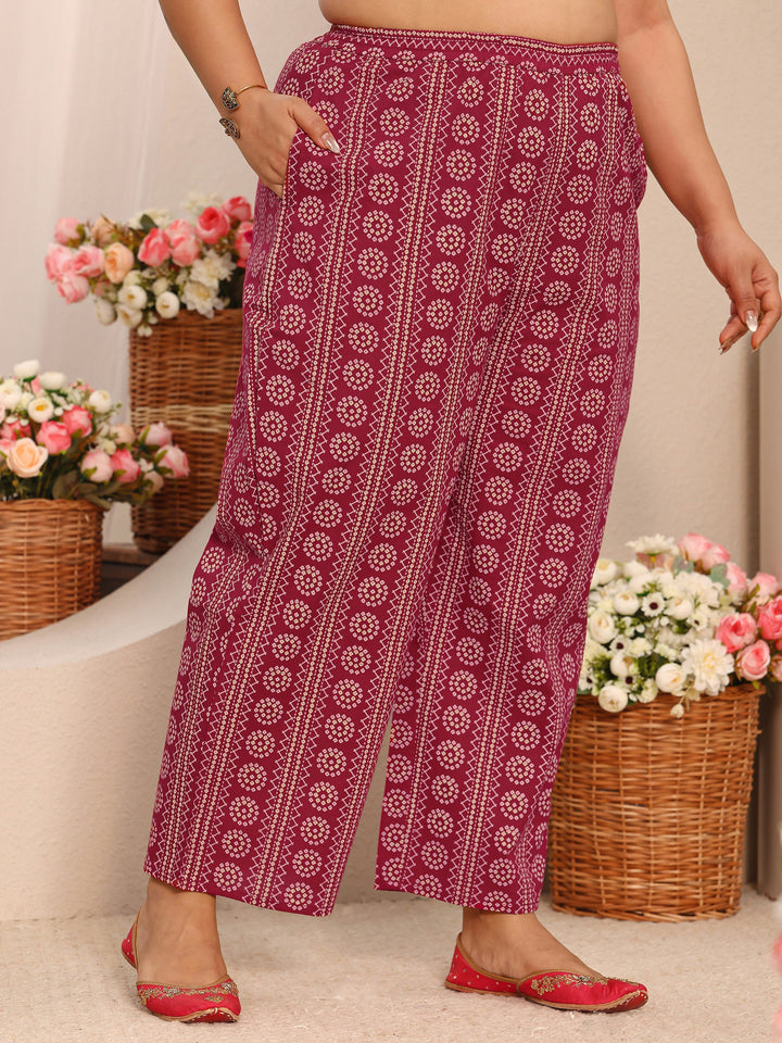 Plus Size Bandhani Printed Cotton Straight Suit Set With Dupatta