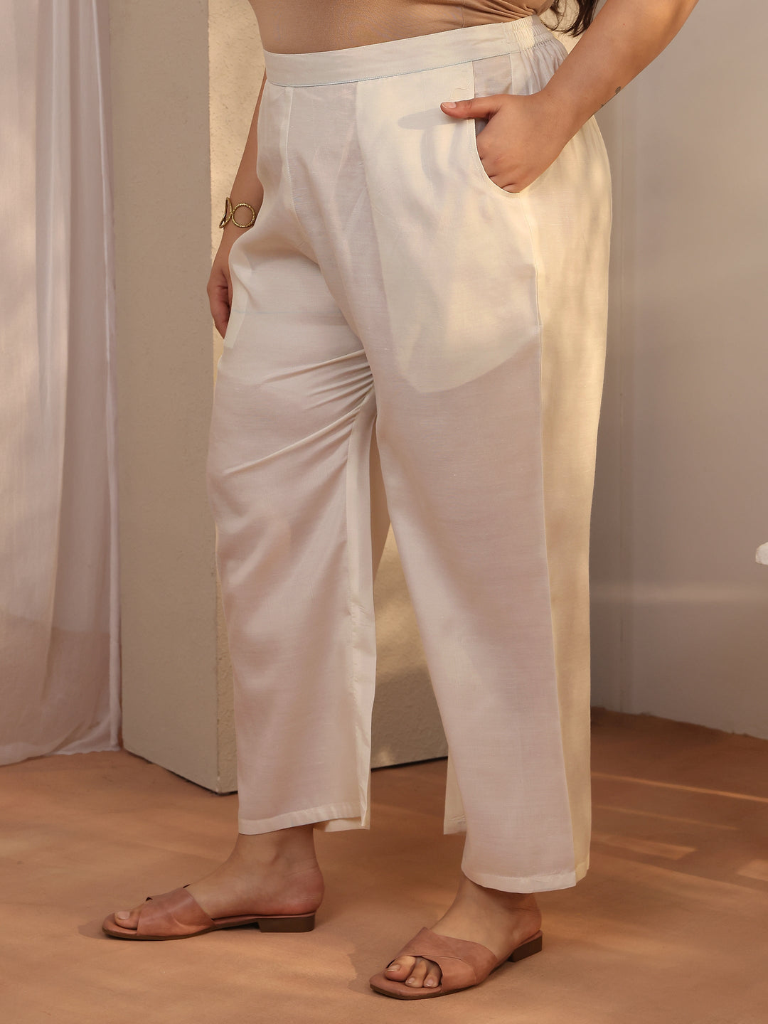 Plus Size White Printed Silk blend Straight Suit Set With Dupatta