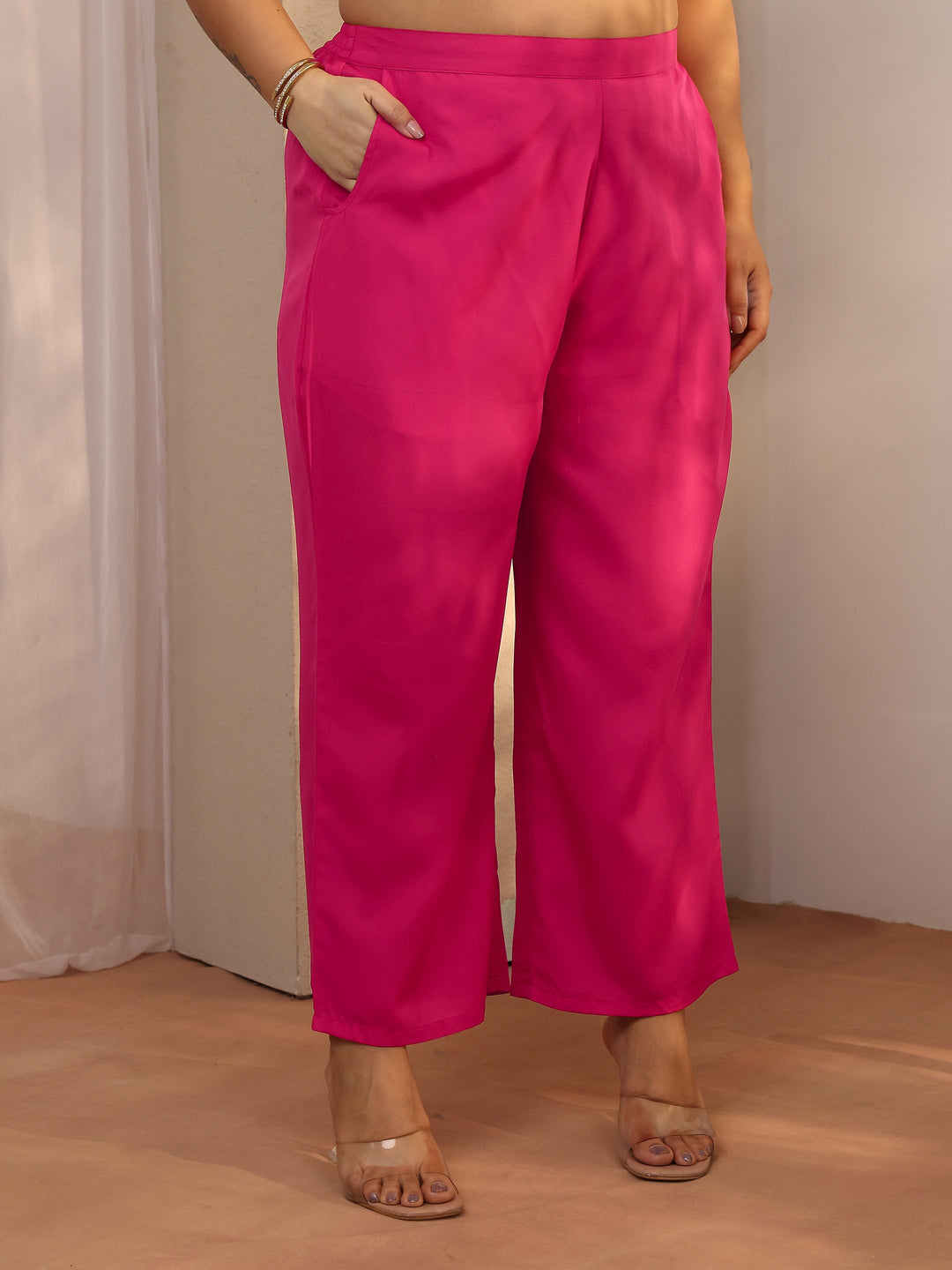 Plus Size Pink Paisley Printed Chiffon A-line Suit Set With Dupatta