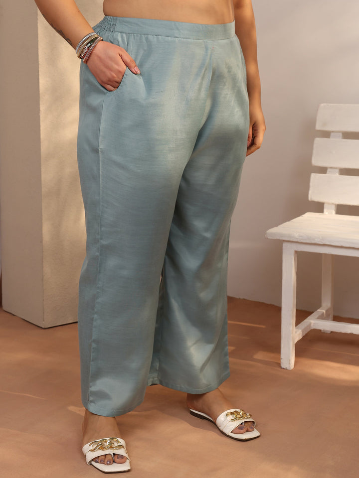 Plus Size Grey Printed Muslin A-line Kurta Set