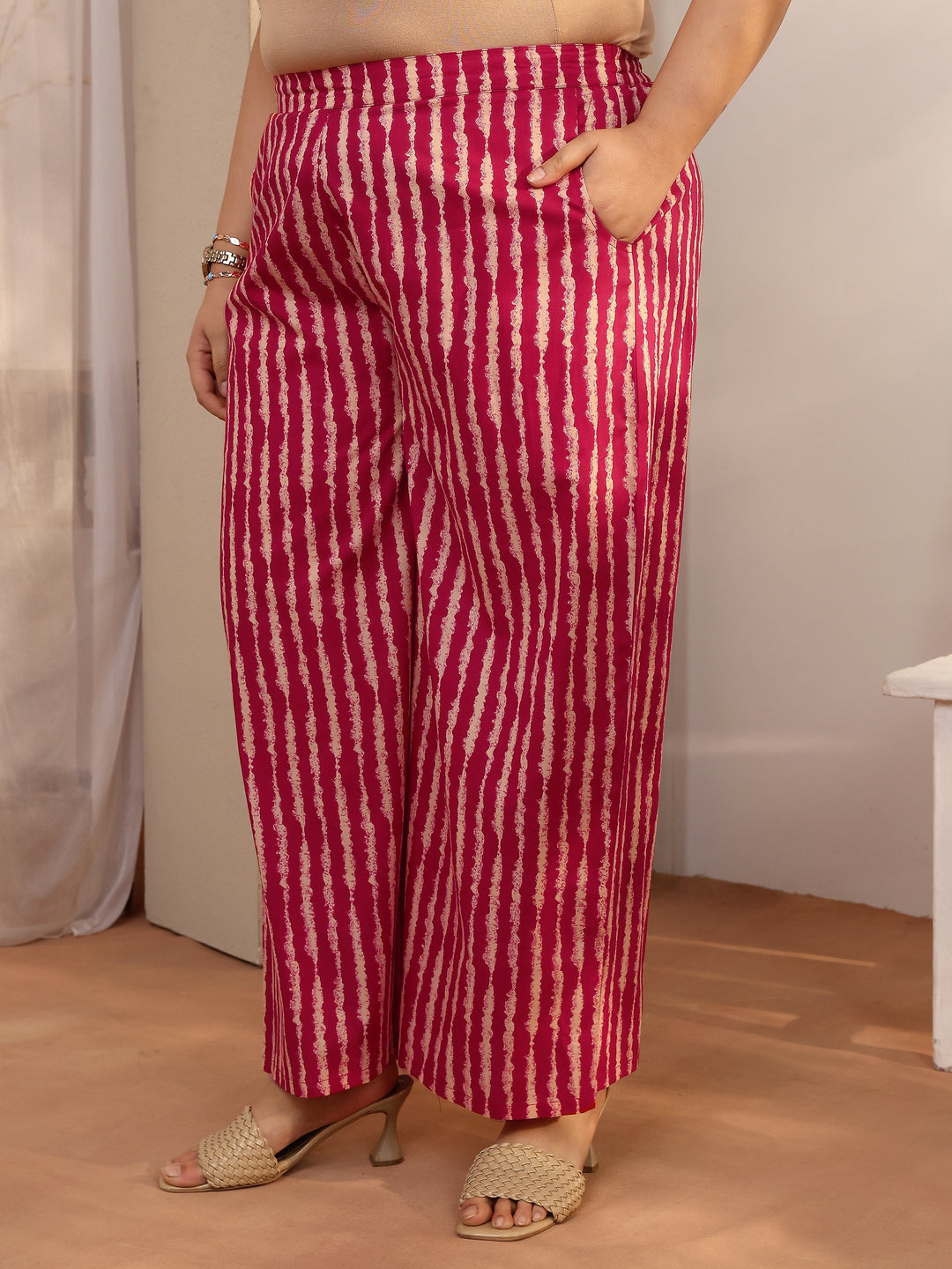 Plus Size Red Printed Cotton Straight Kurta Set