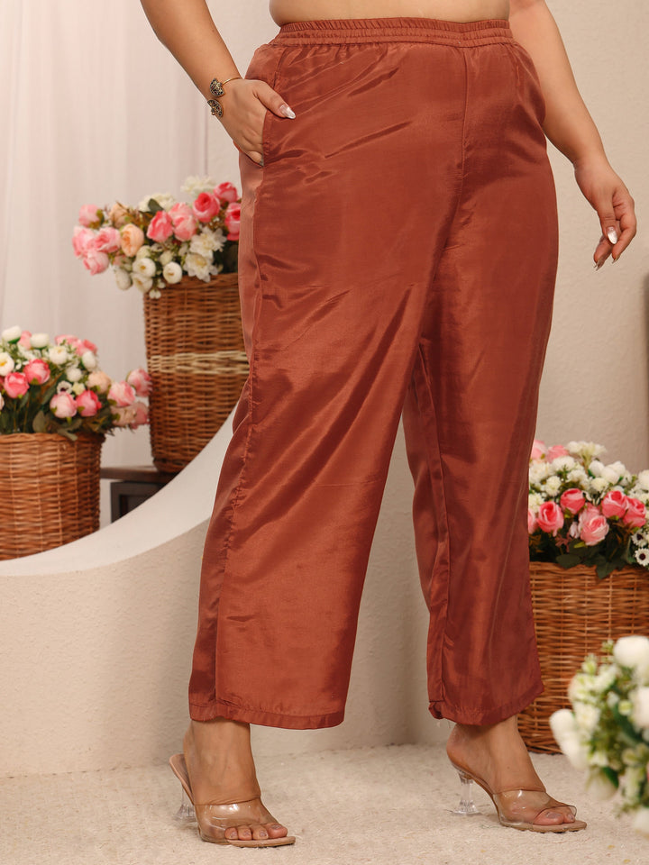 Plus Size Floral Embroidered Chinon Straight Suit Set With Dupatta