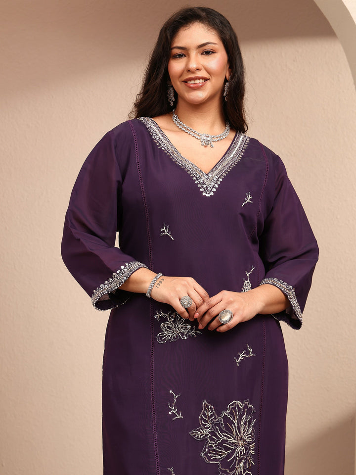 Plus Size Burgundy Embroidered Plus Size Clothing Silk Blend Straight Suit Set With Dupatta