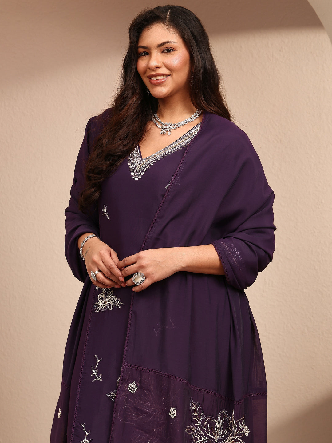 Plus Size Burgundy Embroidered Plus Size Clothing Silk Blend Straight Suit Set With Dupatta