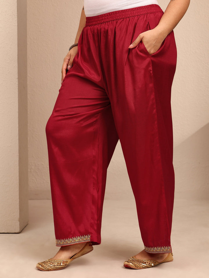 Plus Size Red Embroidered Plus Size Clothing Organza Straight Suit Set With Dupatta