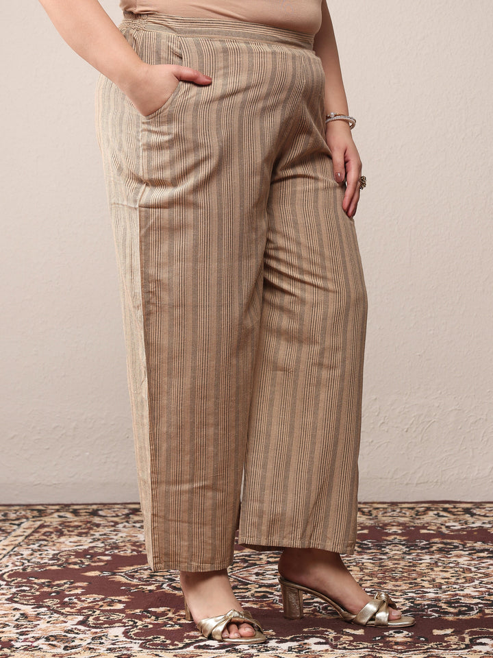 Plus Size Rust Woven Design Cotton Blend Straight Kurta Set