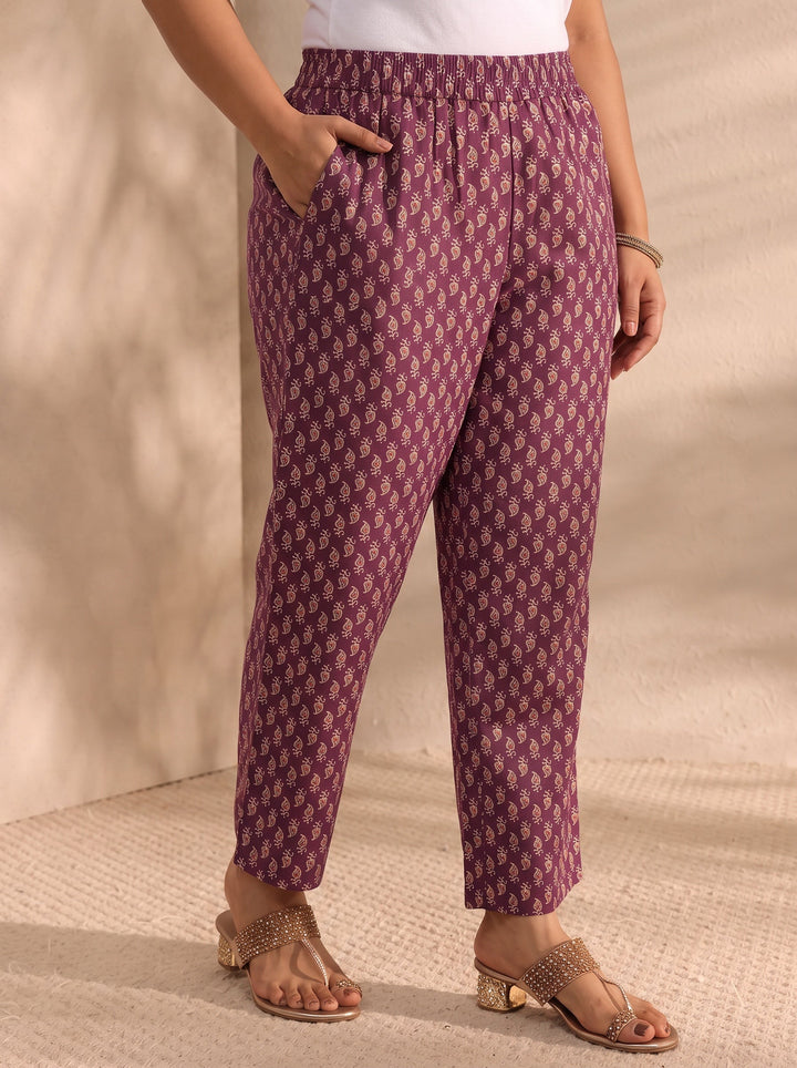 Plus Size Burgundy Ajrak Printed Cotton Blend Straight Suit Set With Dupatta