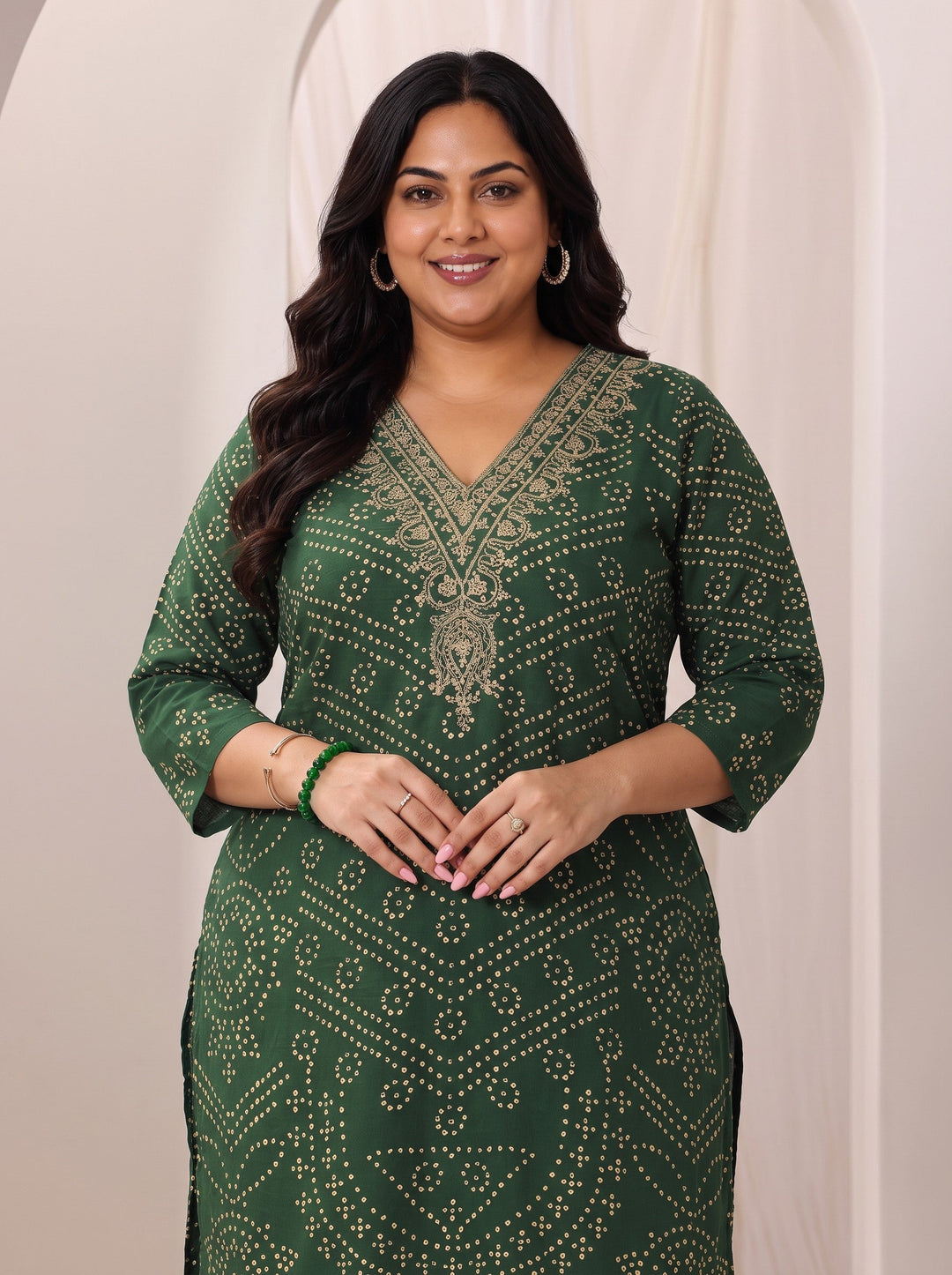 Plus Size Green Printed Cotton Straight Suit Set With Dupatta