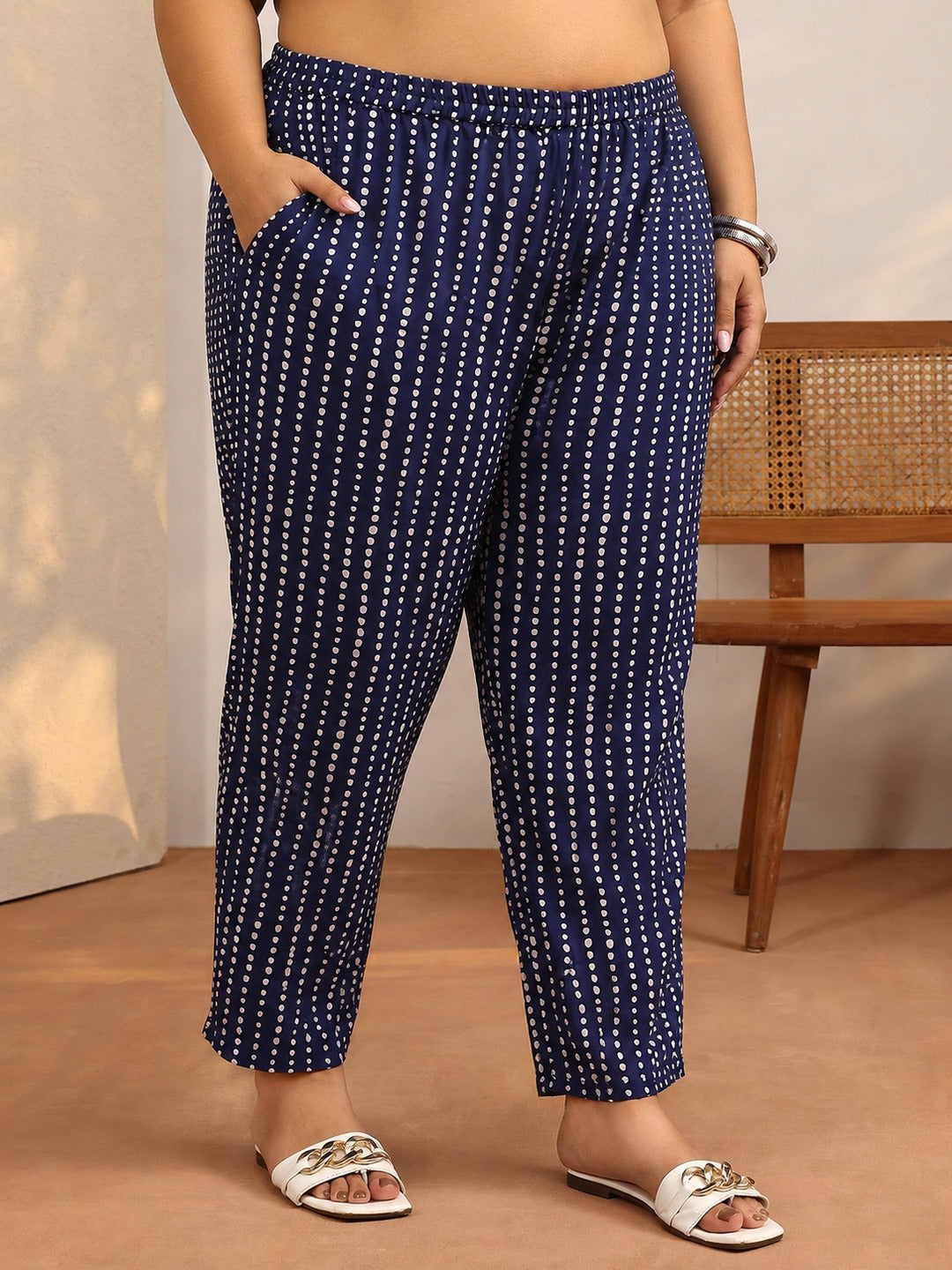 Plus Size Blue Geometric Printed Cotton Suit Set With Dupatta