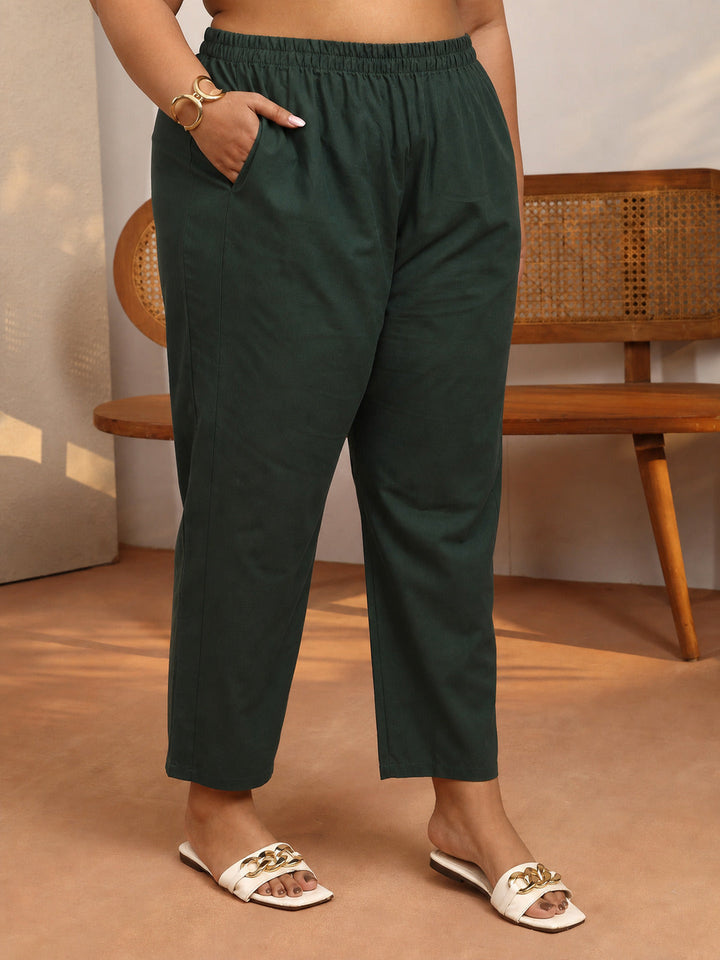 Plus Size Green Printed Cotton Straight Suit Set With Dupatta