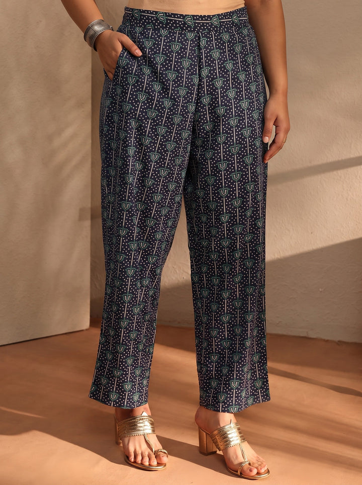Plus Size Blue Bandhani Printed Cotton Blend A-Line Suit Set With Dupatta