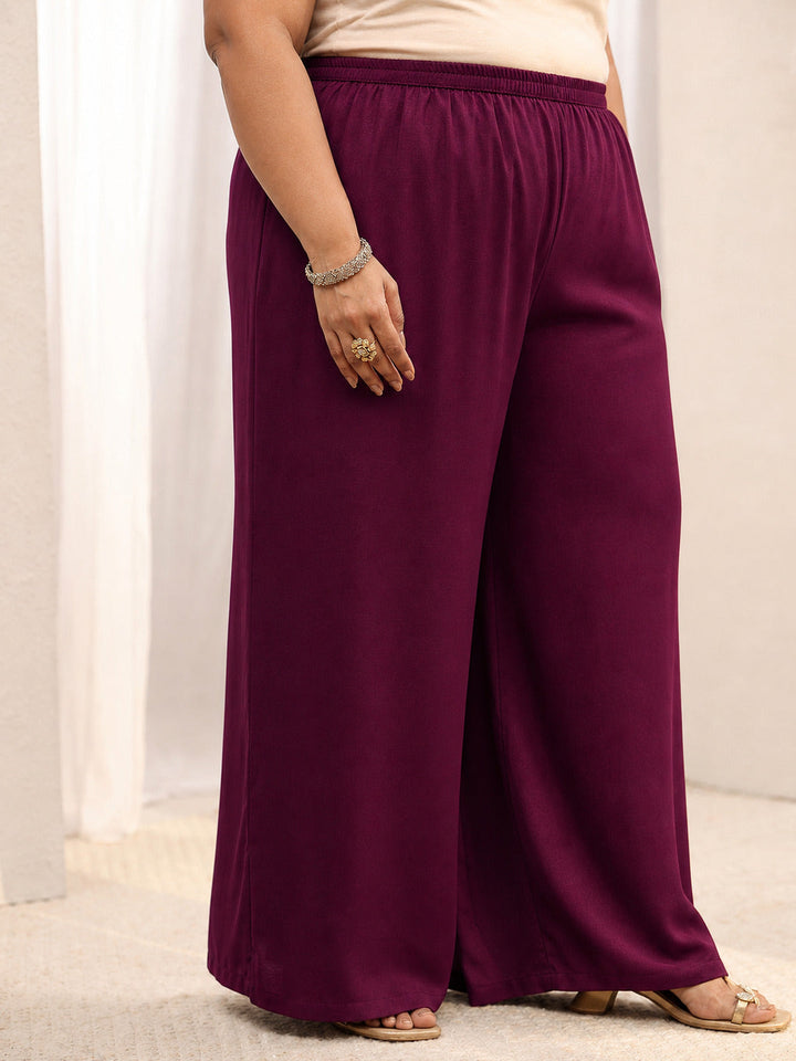 Plus Size Burgundy Embroidered Silk Blend Palazzo Suit Set With Dupatta