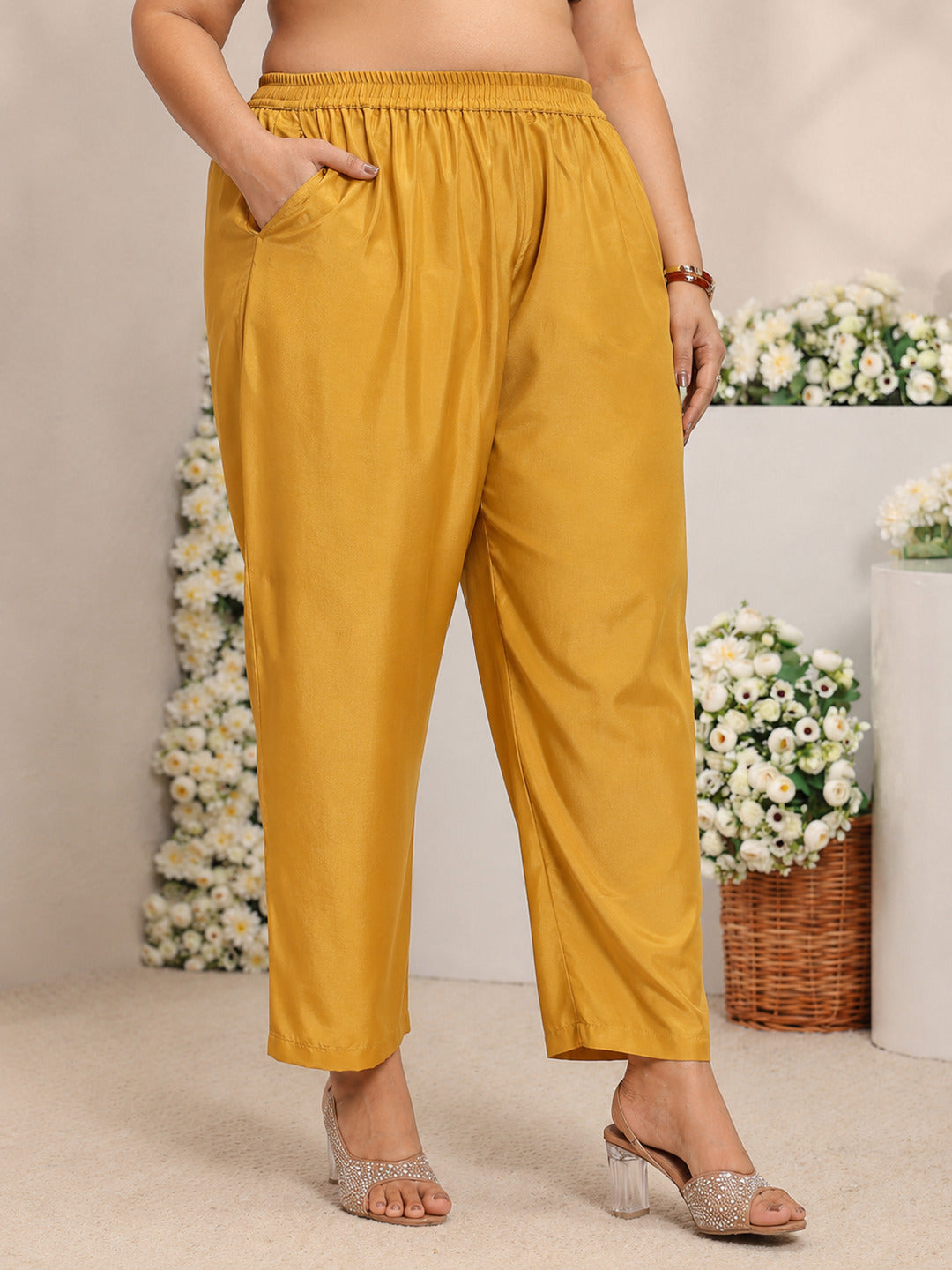 Plus Size Mustard Floral Embroidered Silk Blend Straight Suit Set With Dupatta