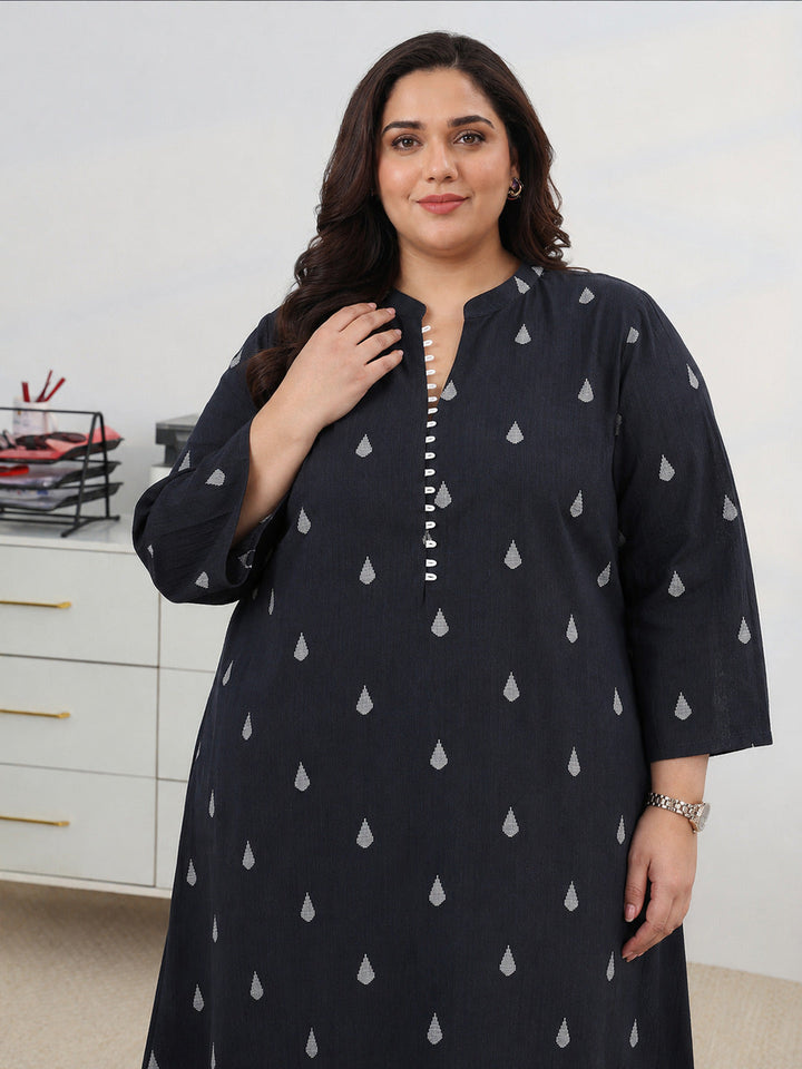 Black Woven Design Cotton Blend A-Line Kurta Set