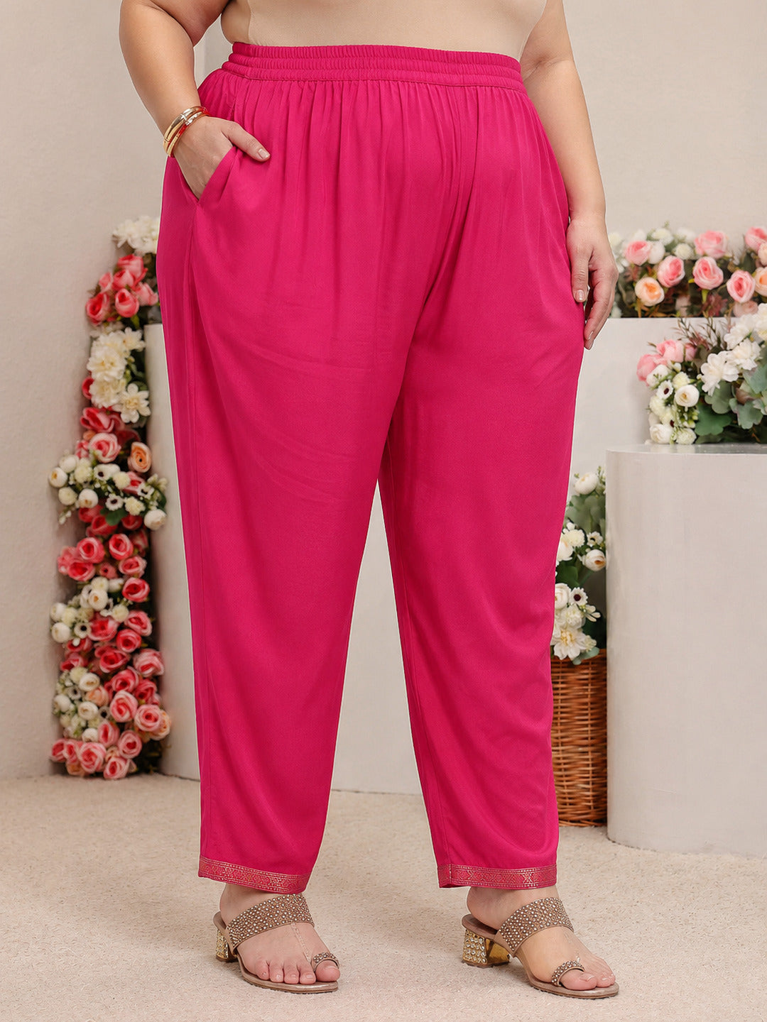 Plus Size Pink Woven Design Silk Blend Straight Suit Set With Dupatta