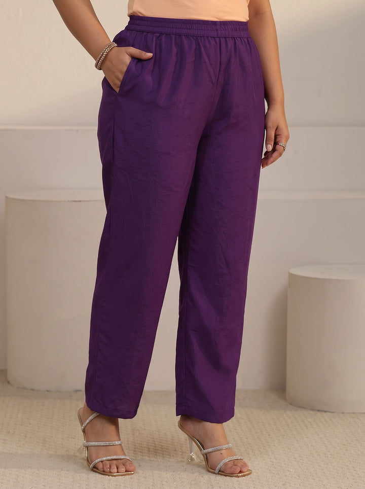 Plus Size Deep Violet Yoke Embroidered Silk Blend Anarkali Suit Set