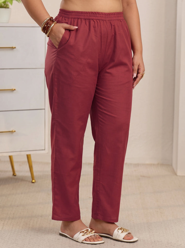 Plus Size Rust Red Floral Embroidered Georgette Straight Suit Set