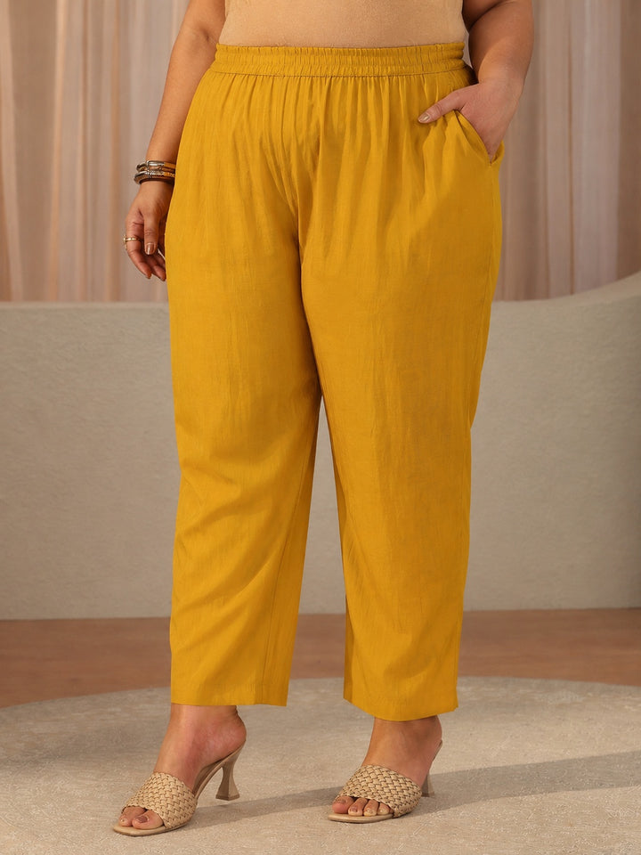 Plus Size Yellow Floral Chanderi Cotton A-line Suit Set