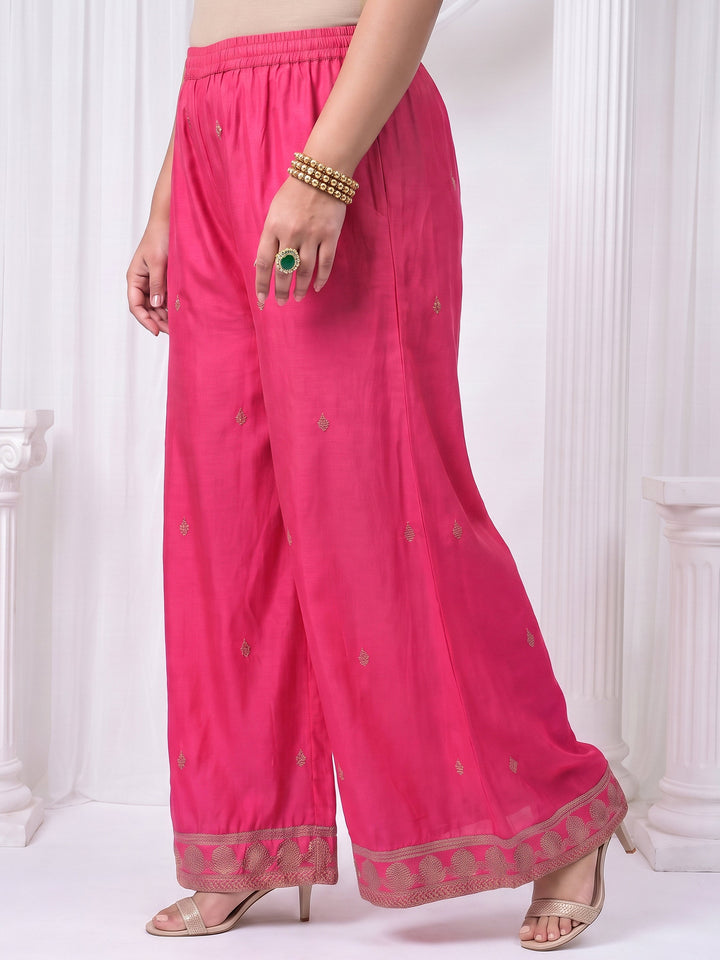 Plus Size Pink Bandhani Printed Silk Blend Palazzo Suit Set