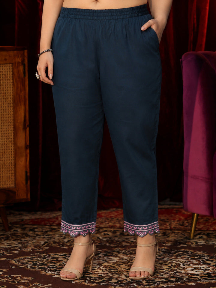 Plus Size Green Cotton Printed Straight Suit With Dupatta